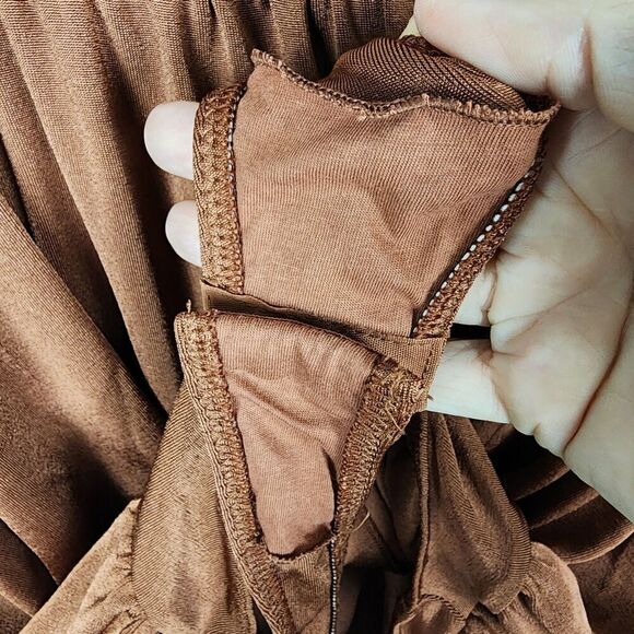 Intimately Free People Turnt Bodysuit Long Sleeve Draped Thong Brown Size S - Picture 6 of 8